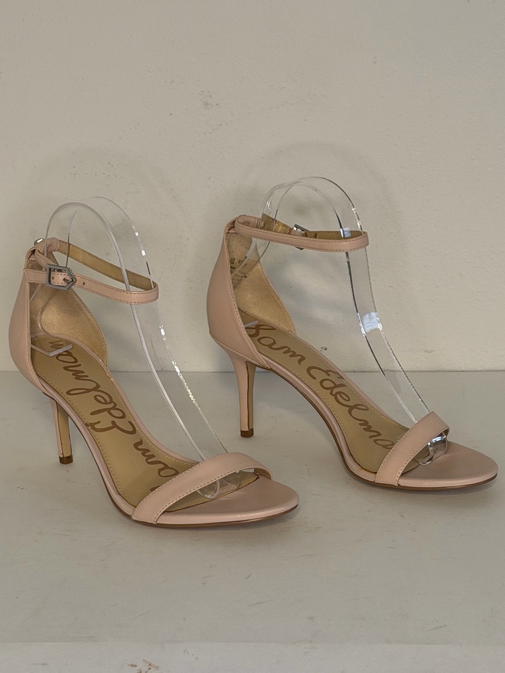 Sam Edelman Patti Ankle Strap Sandal Heels Neutral Minimalist Size 7